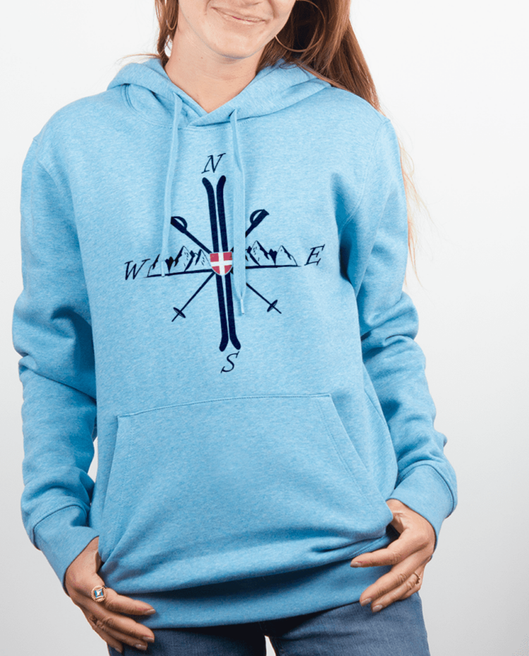 Sweat Femme Bleu Ciel Montagne ski Boussole