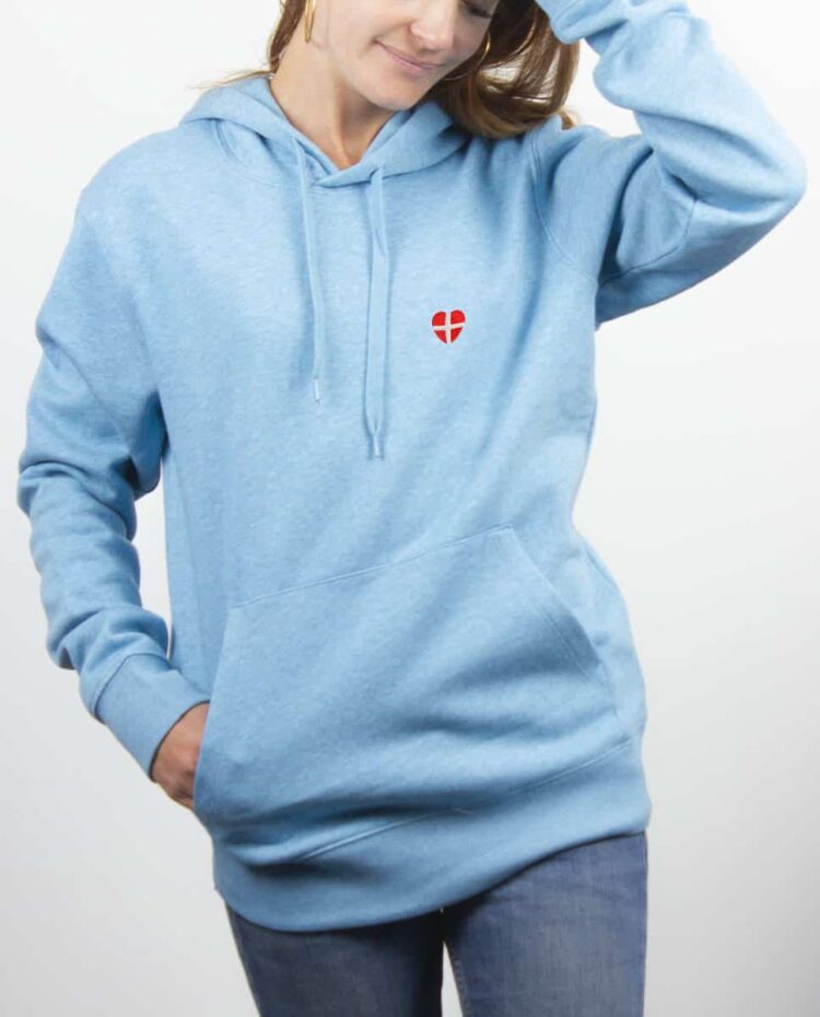 Sweat a capuche Femme Bleu Ciel savoie dans le coeur blason brode