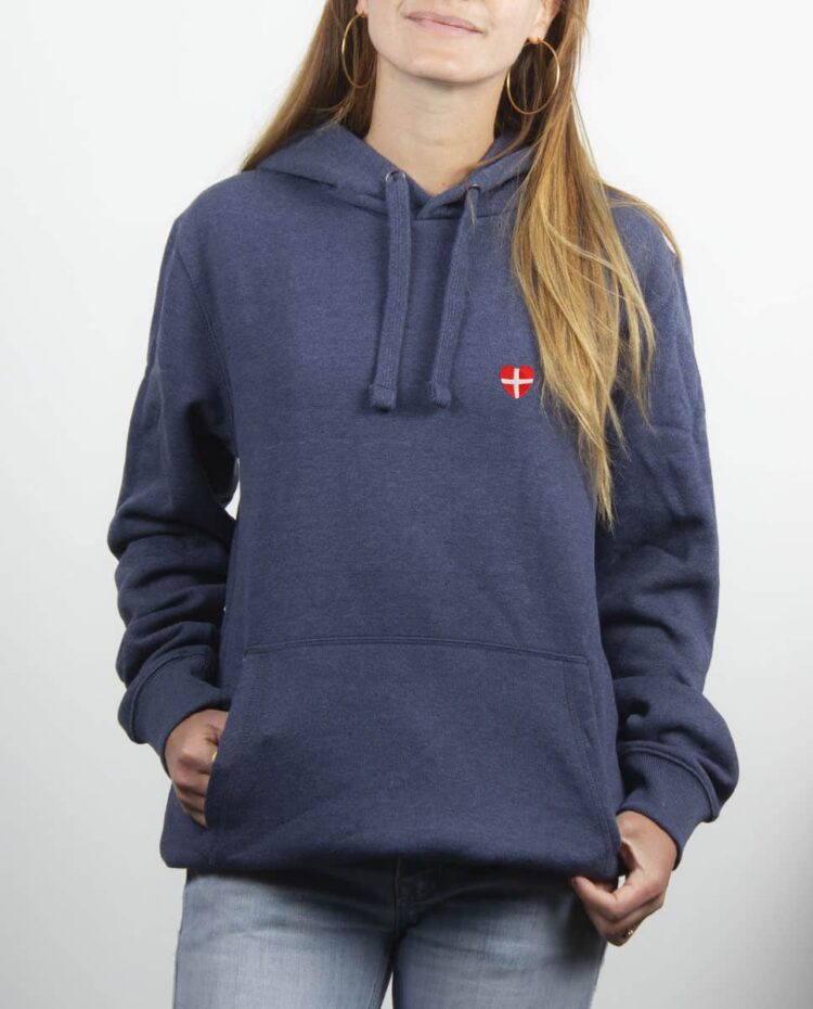 Sweat a capuche Femme Bleu Jean savoie dans le coeur blason brode