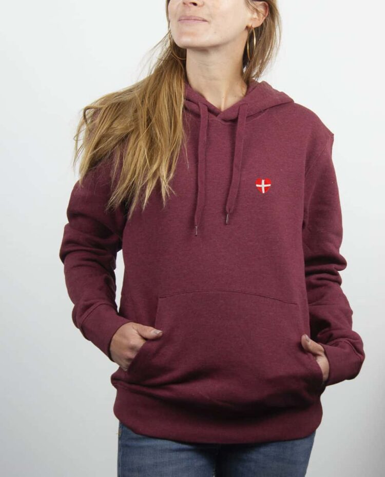 Sweat a capuche Femme bordeau savoie dans le coeur blason brode