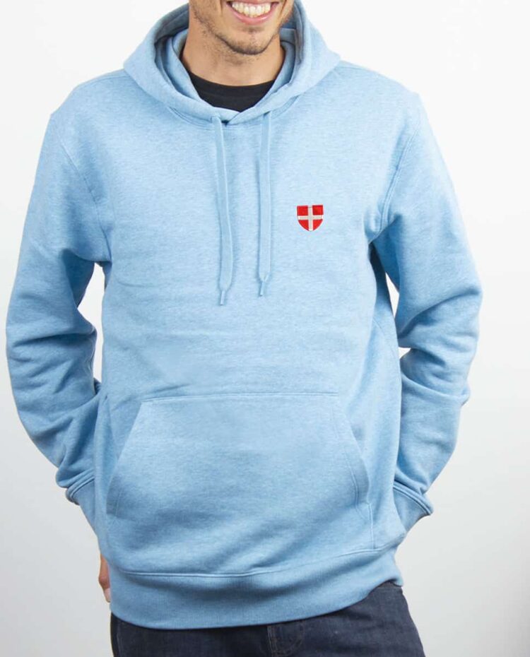 Sweat a capuche Homme Bleu ciel savoie coeur blason brode