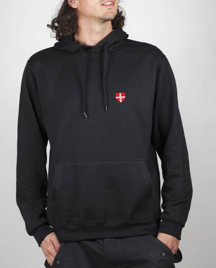 Sweat a capuche Homme Noir savoie coeur blason brode