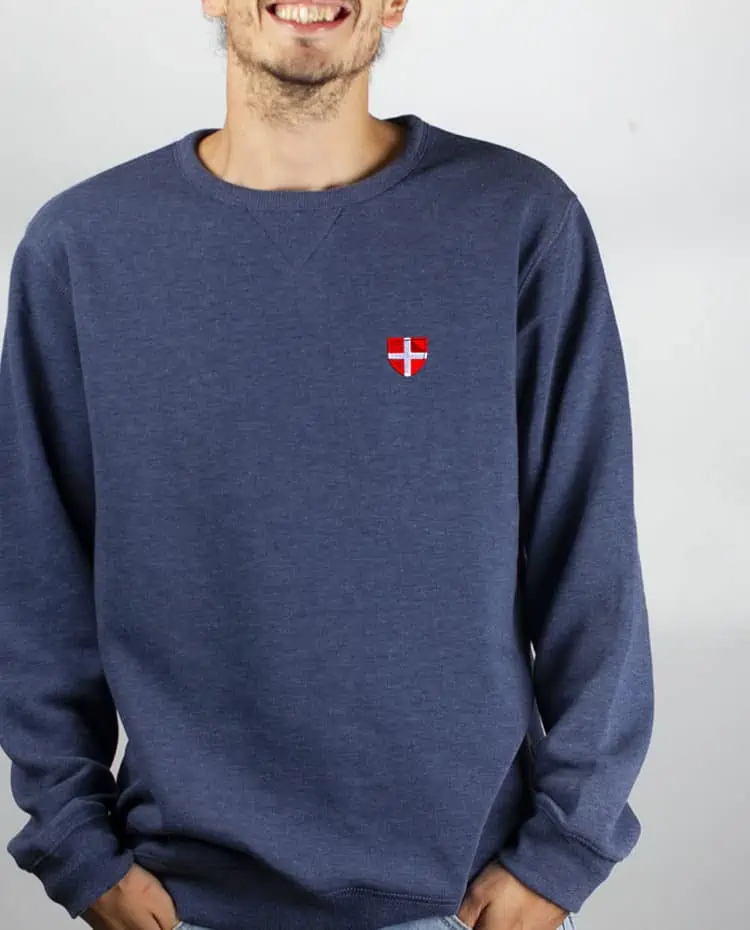 SweatShirt Homme bleu jean savoie coeur blason brode