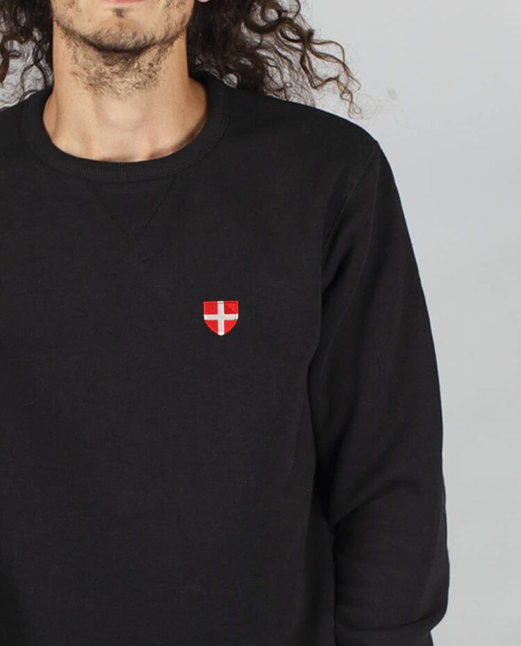 SweatShirt Homme noir zoom savoie coeur blason brode