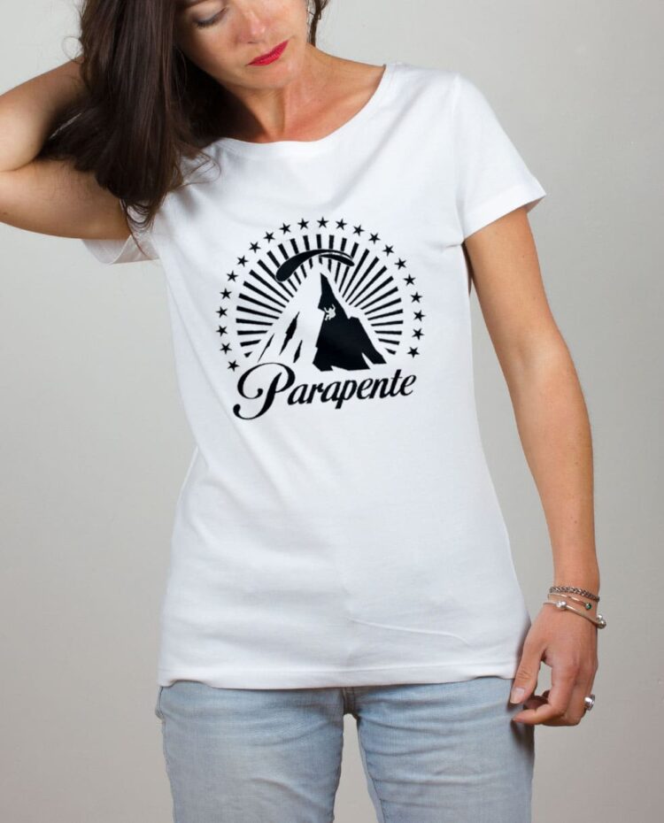 T shirt blanc femme montagne parapente paramount