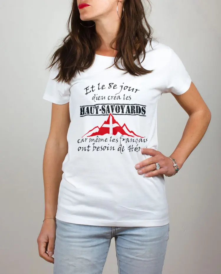 T shirt blanc femme Dieu crea les haut savoyards