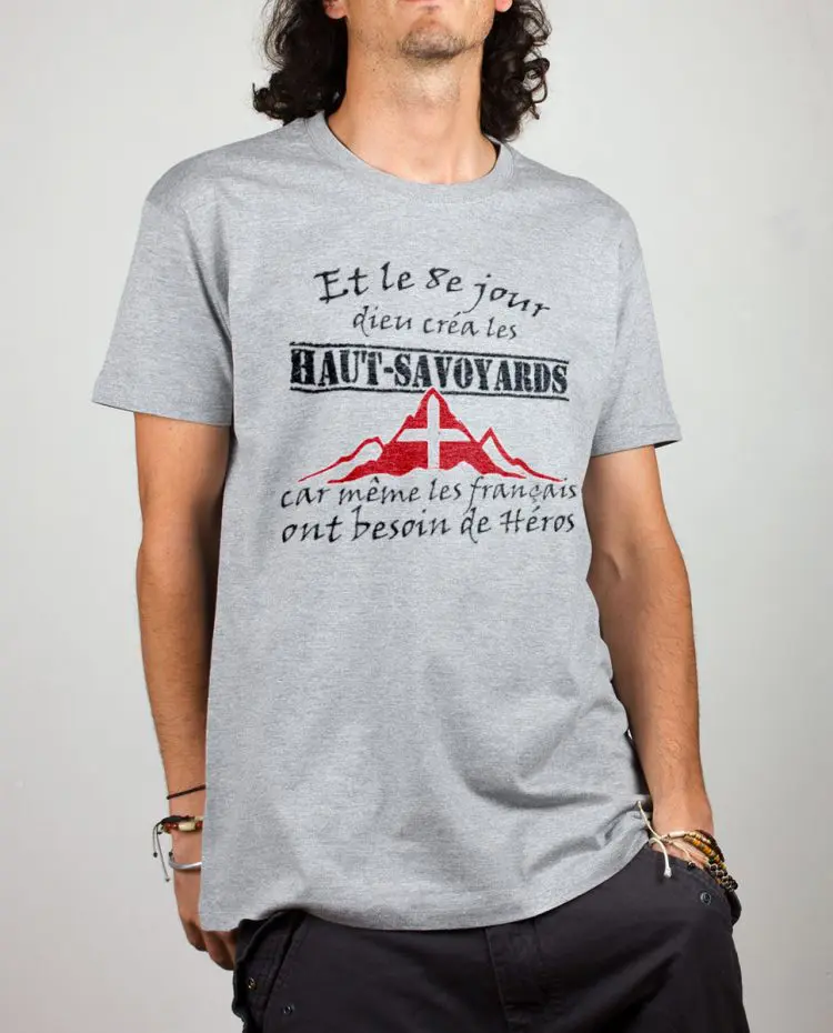 T shirt gris homme Dieu crea les haut savoyards