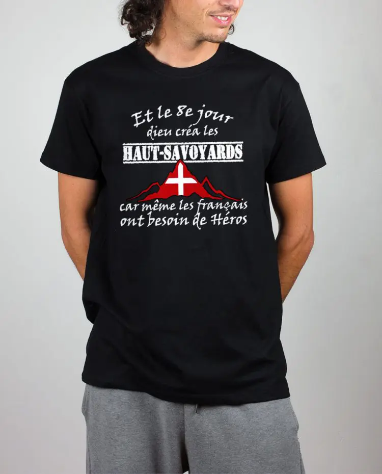 T shirt noir homme Dieu crea les haut savoyards 1