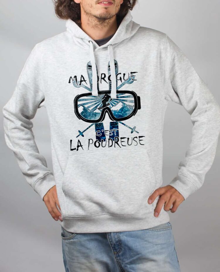 Sweat Blanc homme Ma drogue c est la poudreuse SKI