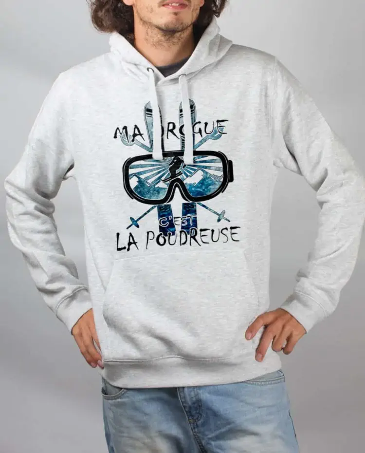 Sweat Blanc homme Ma drogue c est la poudreuse SKI