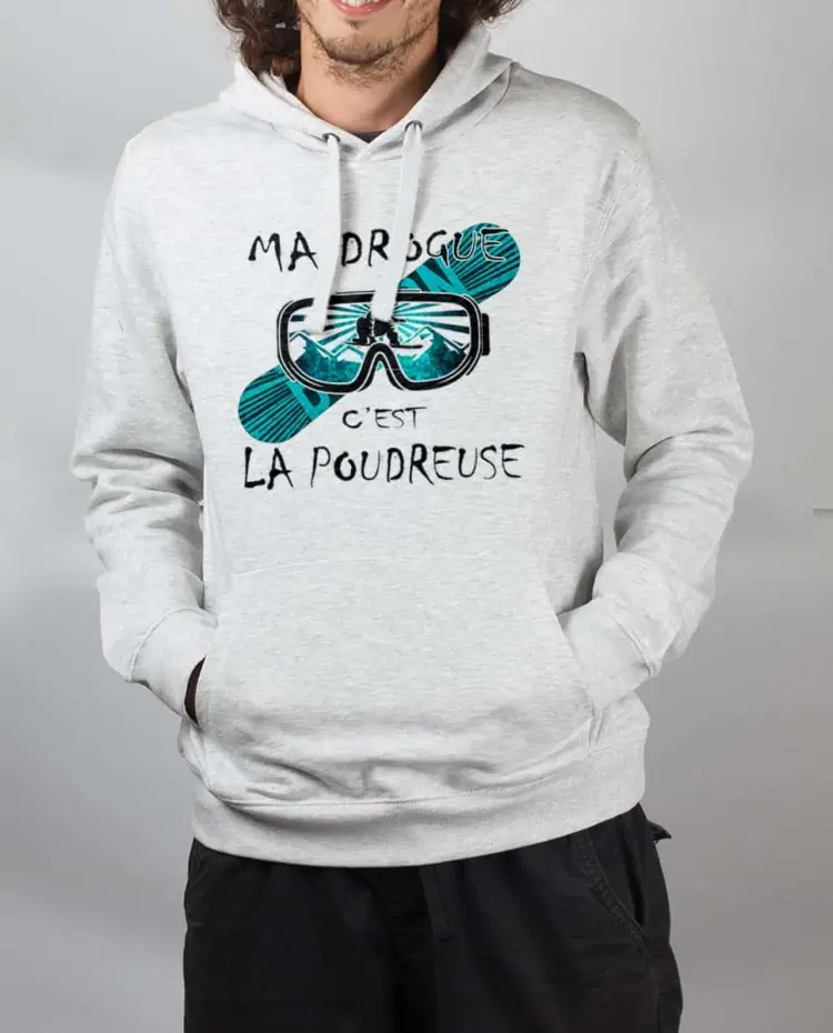 Sweat Blanc homme Ma drogue c est la poudreuse SNOW