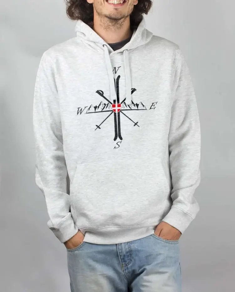 Sweat Blanc homme Montagne ski boussole