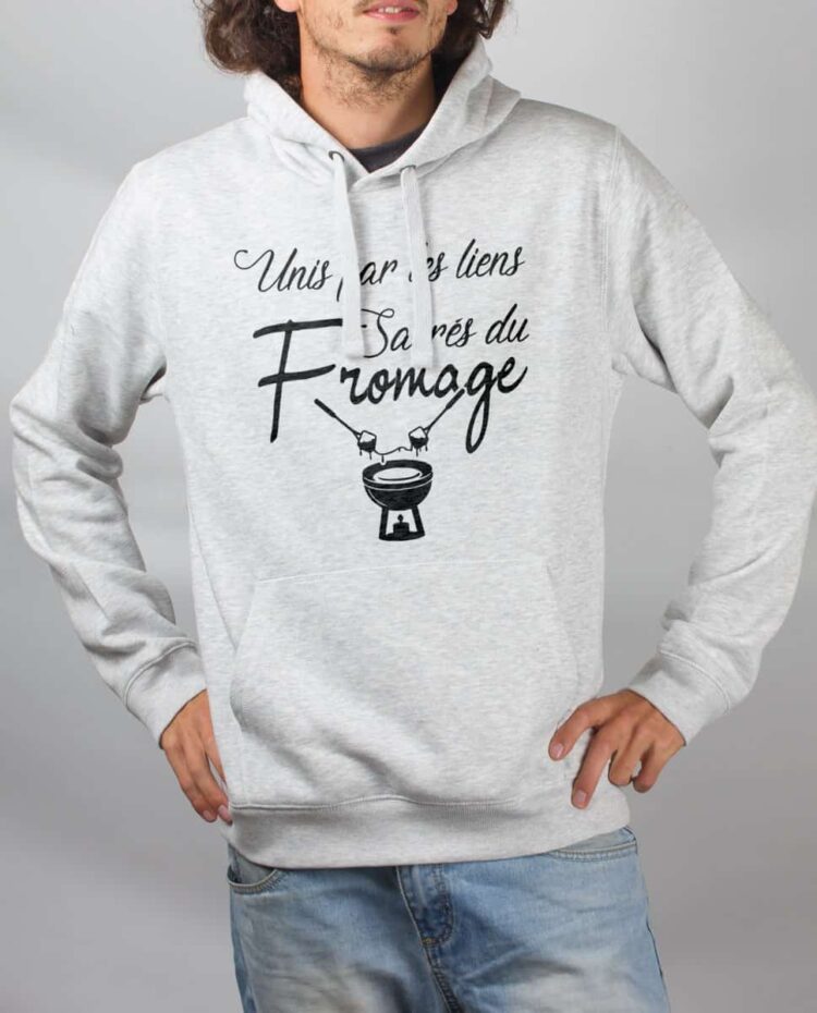 Sweat Blanc homme UNIS PAR LES LIENS SACRÉS DU FROMAGE