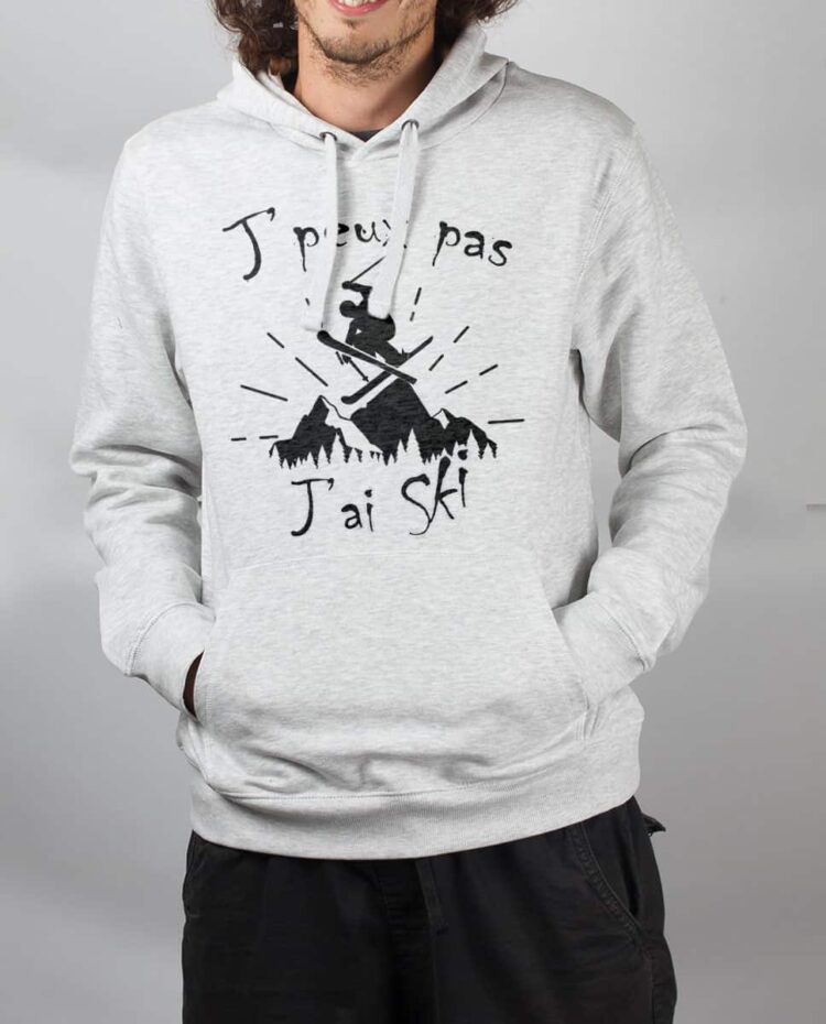 Sweat Blanc homme j peux pas j ai ski