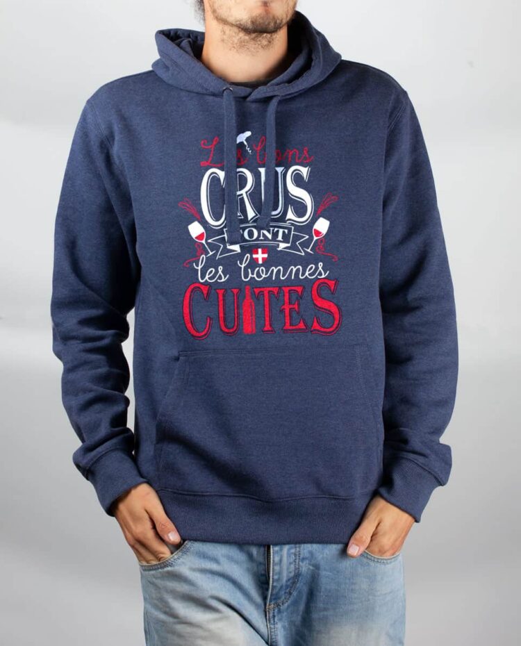 Sweat Bleu chine homme Les Bon crus font les bonnes cuites