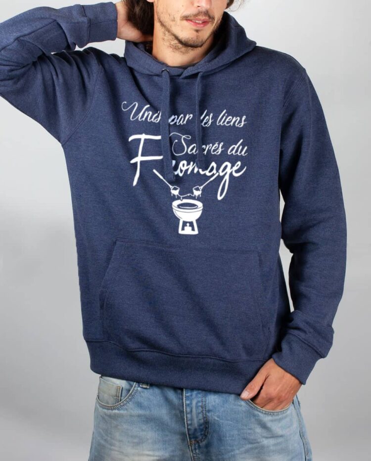 Sweat Bleu chine homme UNIS PAR LES LIENS SACRÉS DU FROMAGE