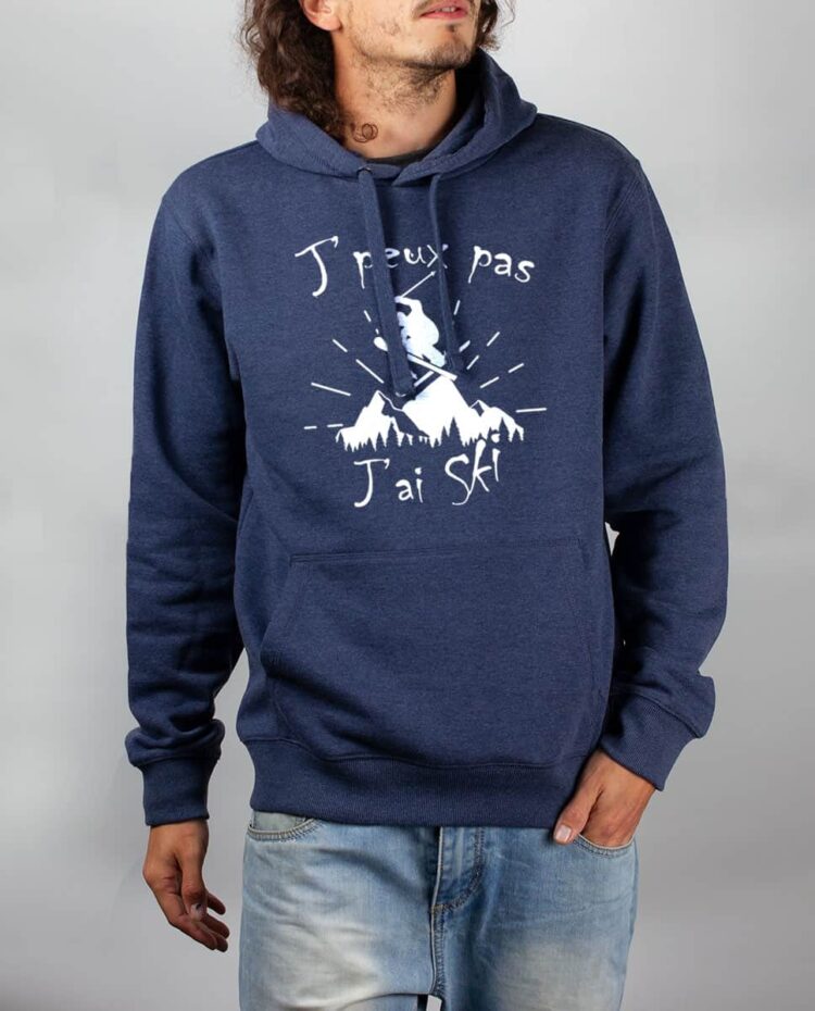 Sweat Bleu chine homme j peux pas j ai ski