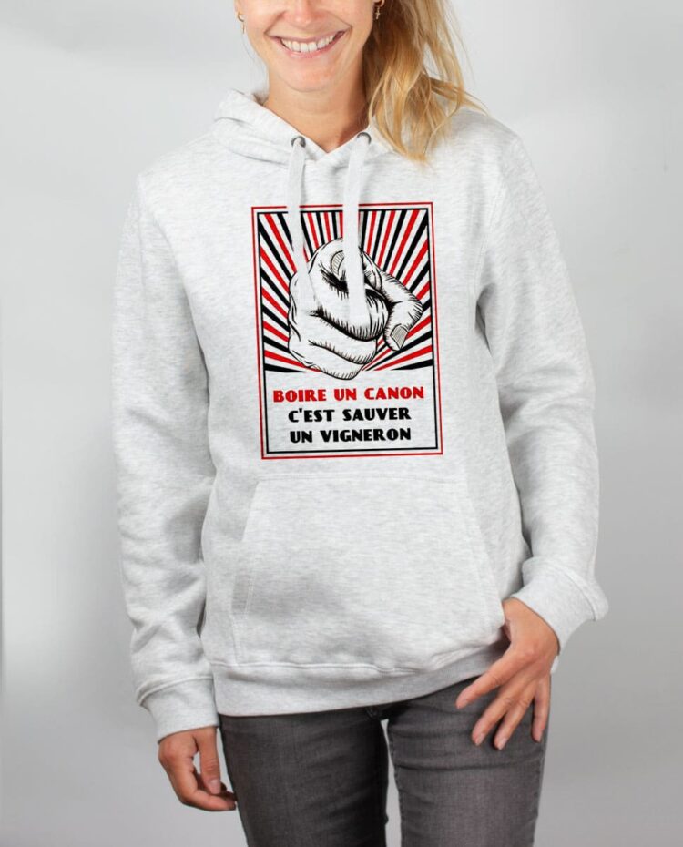 Sweat blanc femme Boire un canon sauver un vigneron