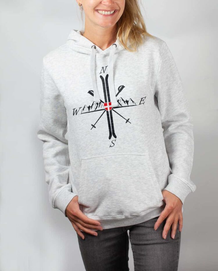 Sweat blanc femme Montagne ski boussole