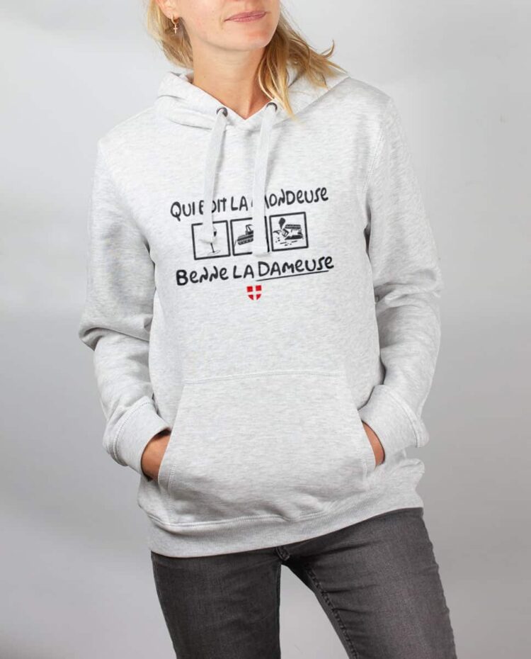 Sweat blanc femme Qui boit la Mondeuse Benne la dameuse