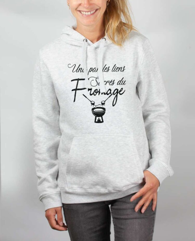 Sweat blanc femme UNIS PAR LES LIENS SACRÉS DU FROMAGE