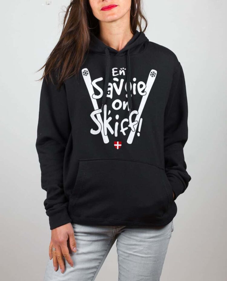 Sweat noir femme En savoie on skiff