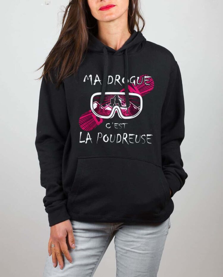 Sweat noir femme Ma drogue c est la poudreuse SNOW