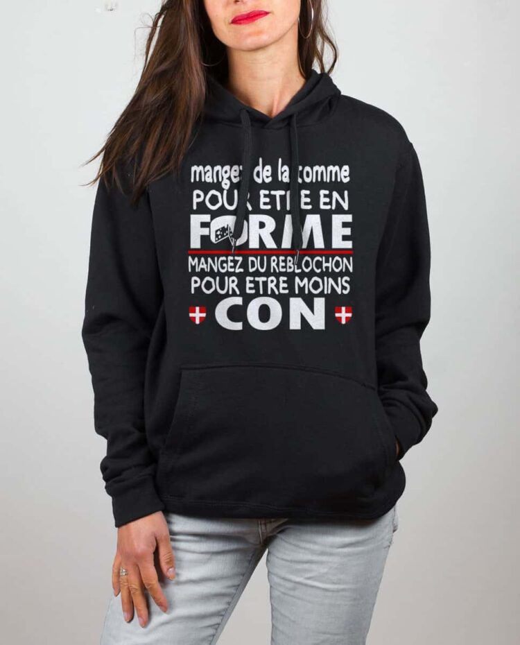 Sweat noir femme Mangez tomme forme mangez reblochon moin con