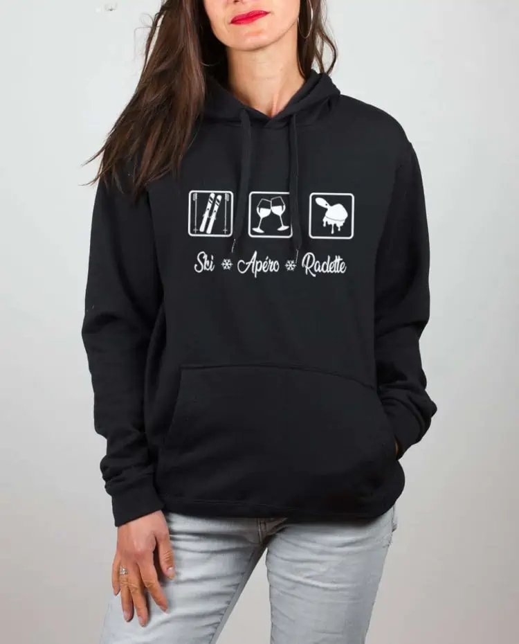 Sweat noir femme Ski apero Raclette