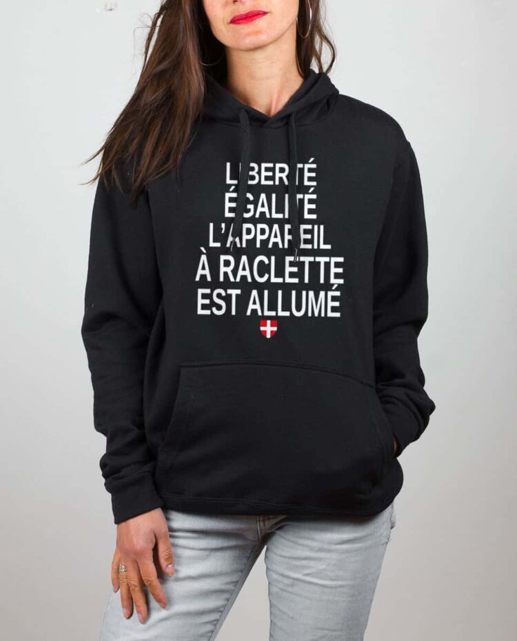 Sweat noir femme liberte egalite raclette