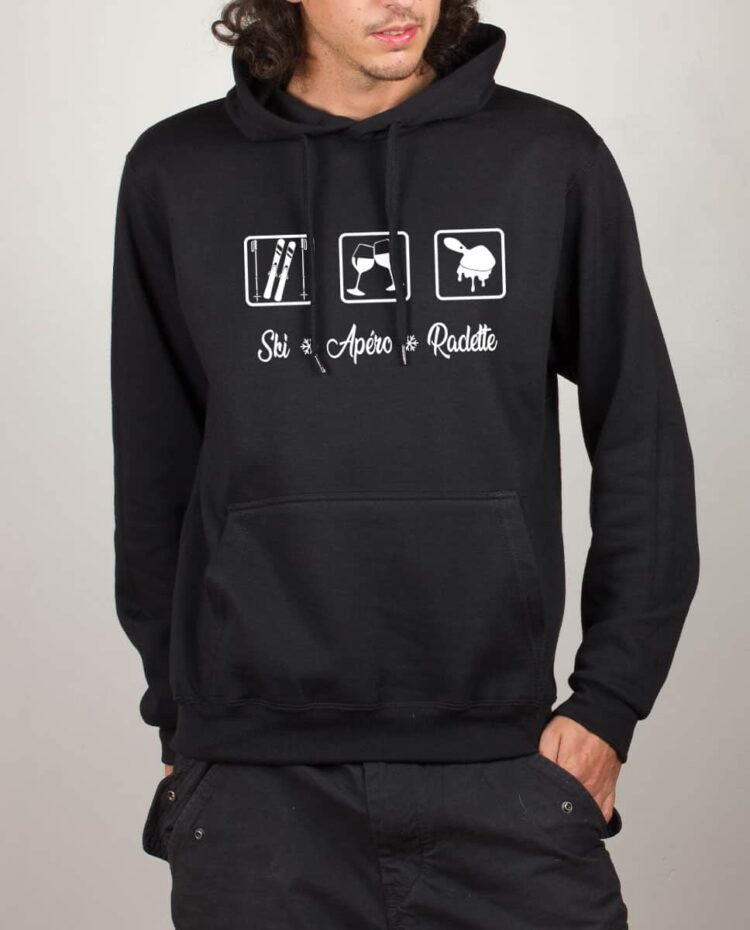 Sweat noir homme Ski apero Raclette