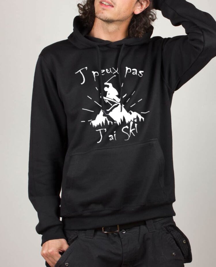 Sweat noir homme j peux pas j ai ski