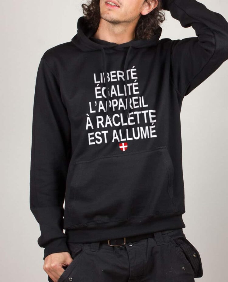 Sweat noir homme liberte egalite raclette