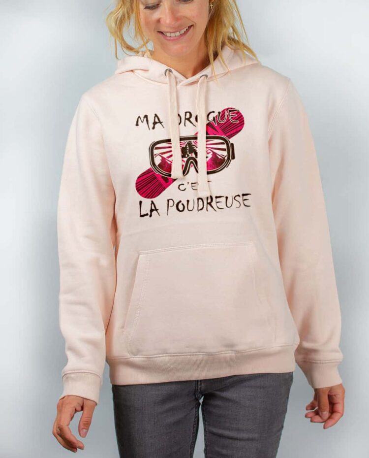 Sweat rose femme Ma drogue c est la poudreuse SNOW