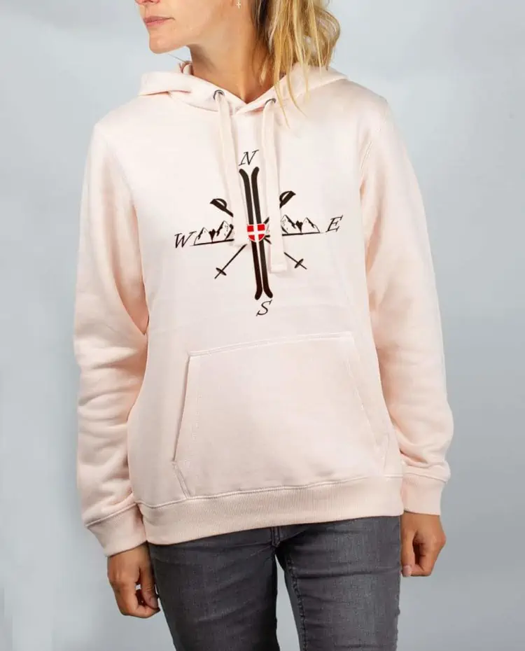 Sweat rose femme Montagne ski boussole