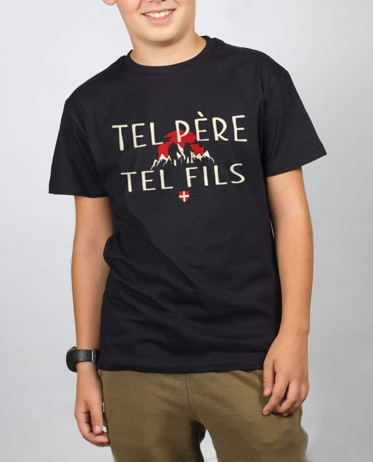 T shirt noir enfant garcon tel pere tel fils