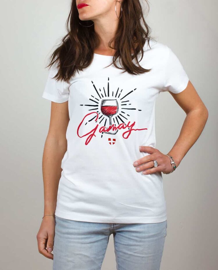 T shirt blanc femme vin Gamay