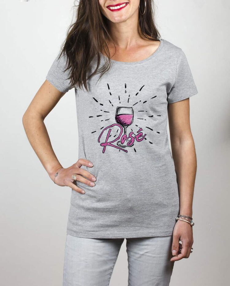T shirt gris femme Vin rosé