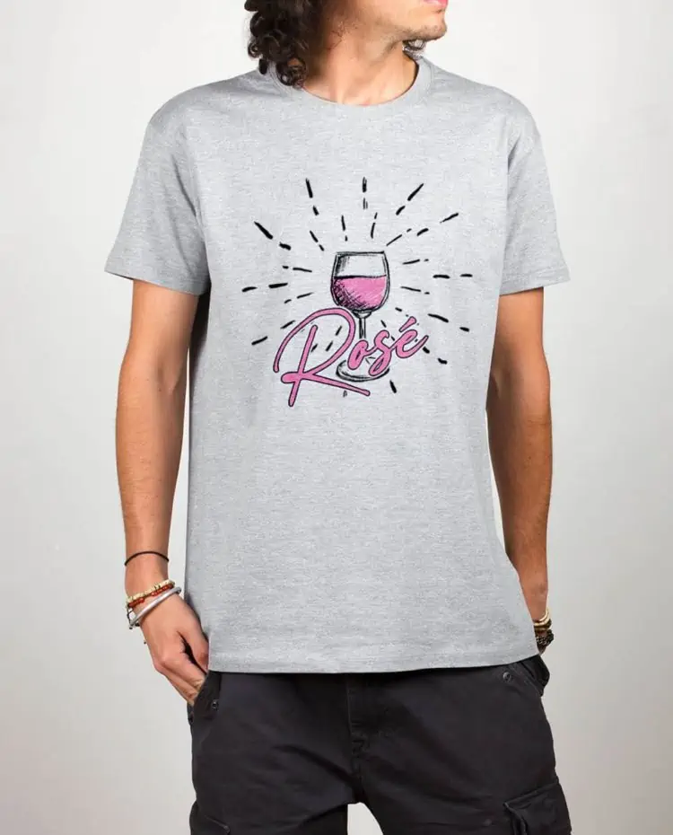 T shirt gris homme Vin rosé