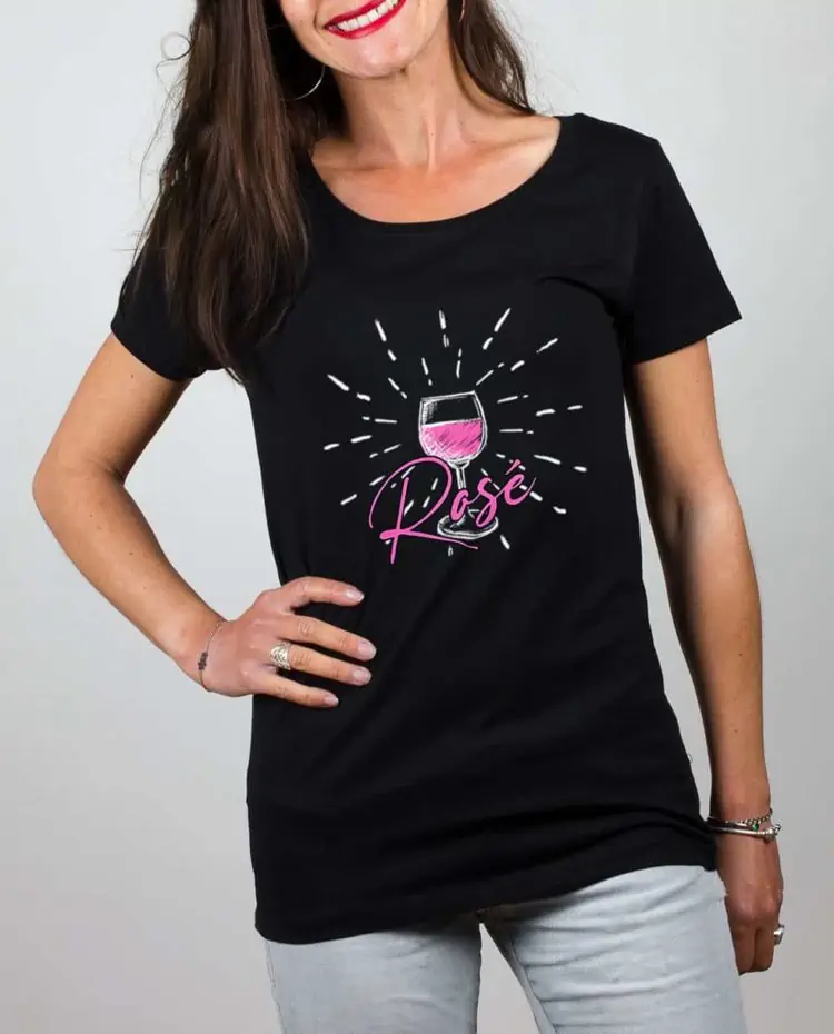 T shirt noir femme Vin rosé
