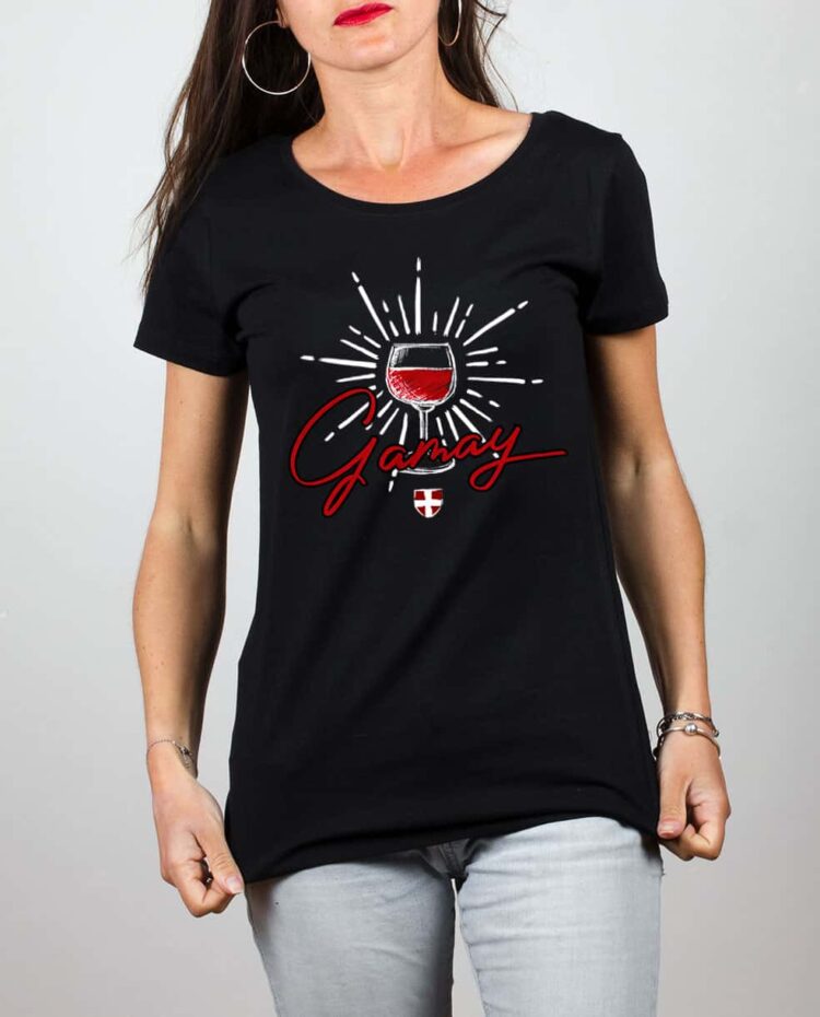 T shirt noir femme vin Gamay