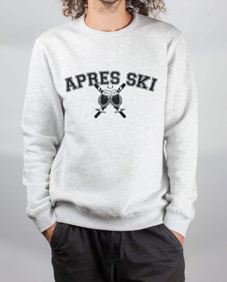 Pull sweat homme blanc Apres ski biere