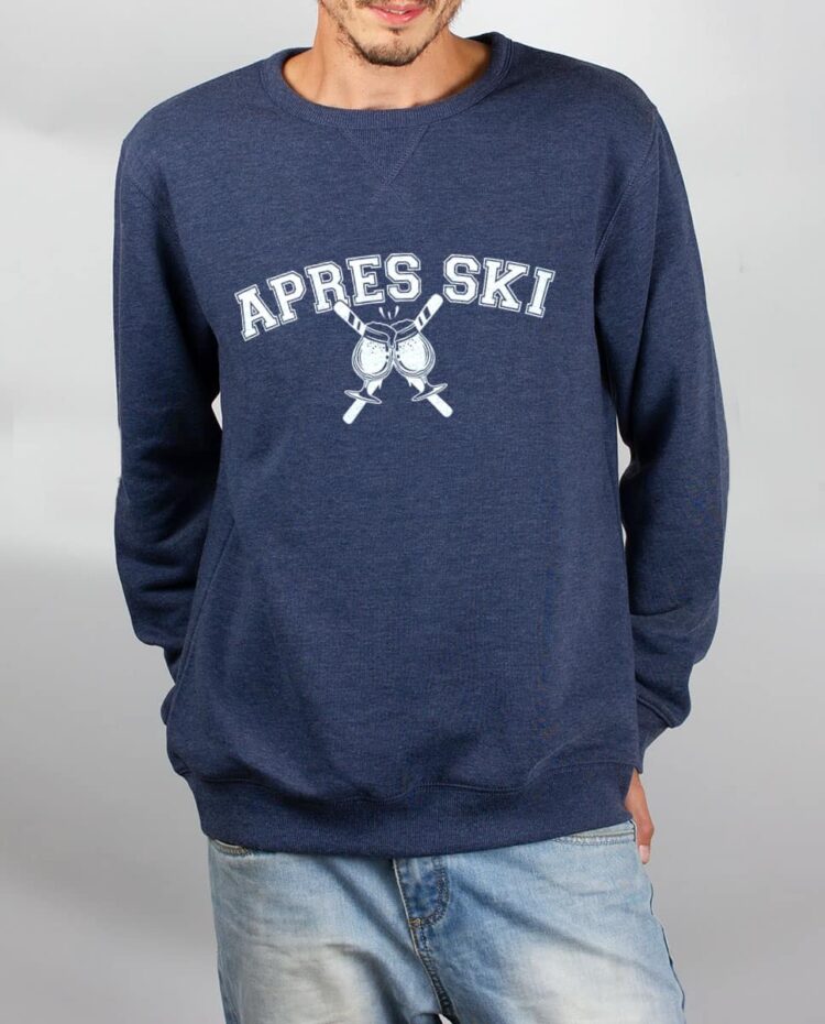 Pull sweat homme bleu Apres ski biere