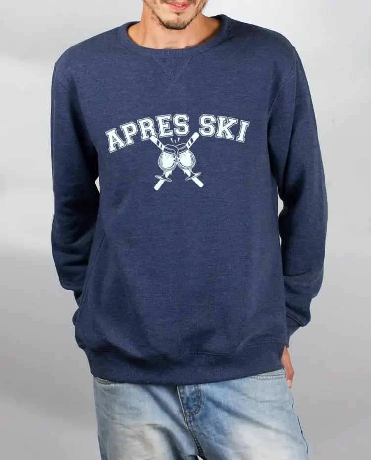 Pull sweat homme bleu Apres ski biere