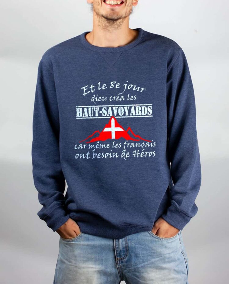 Pull sweat homme bleu Dieu crea les haut savoyards