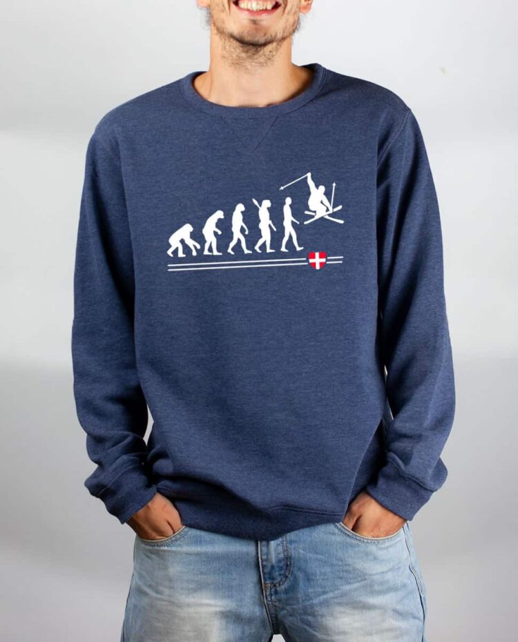 Pull sweat homme bleu Evolution Ski