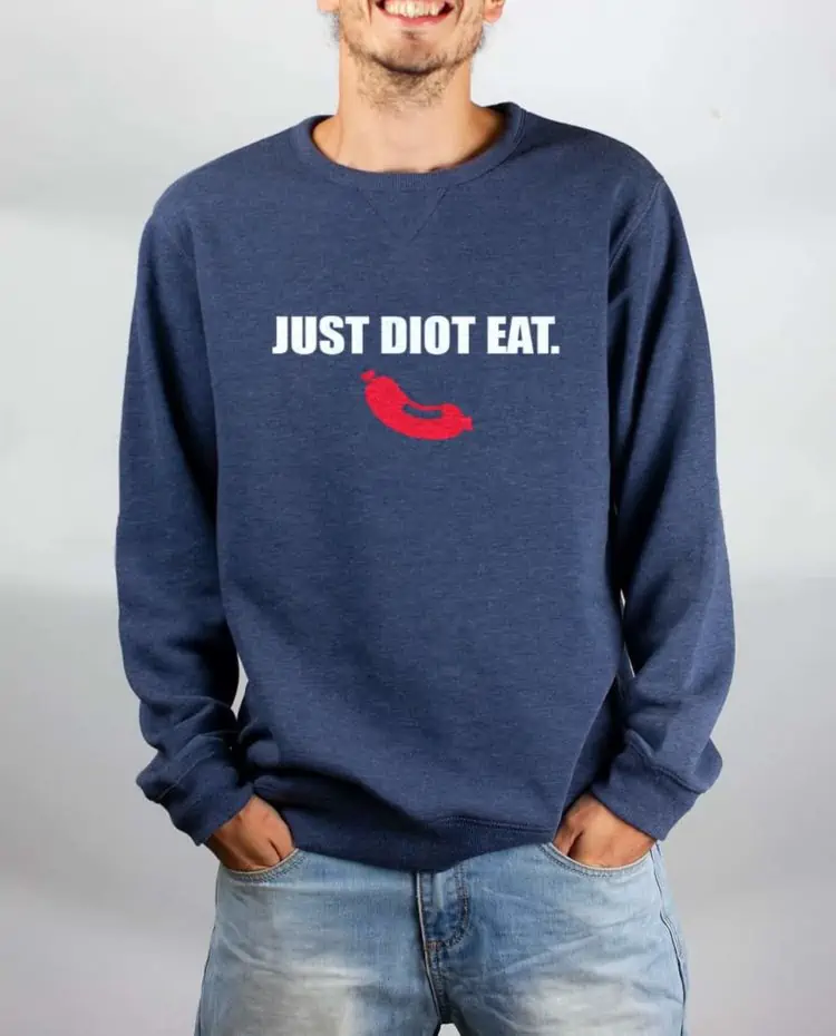 Pull sweat homme bleu Just Diot Eat