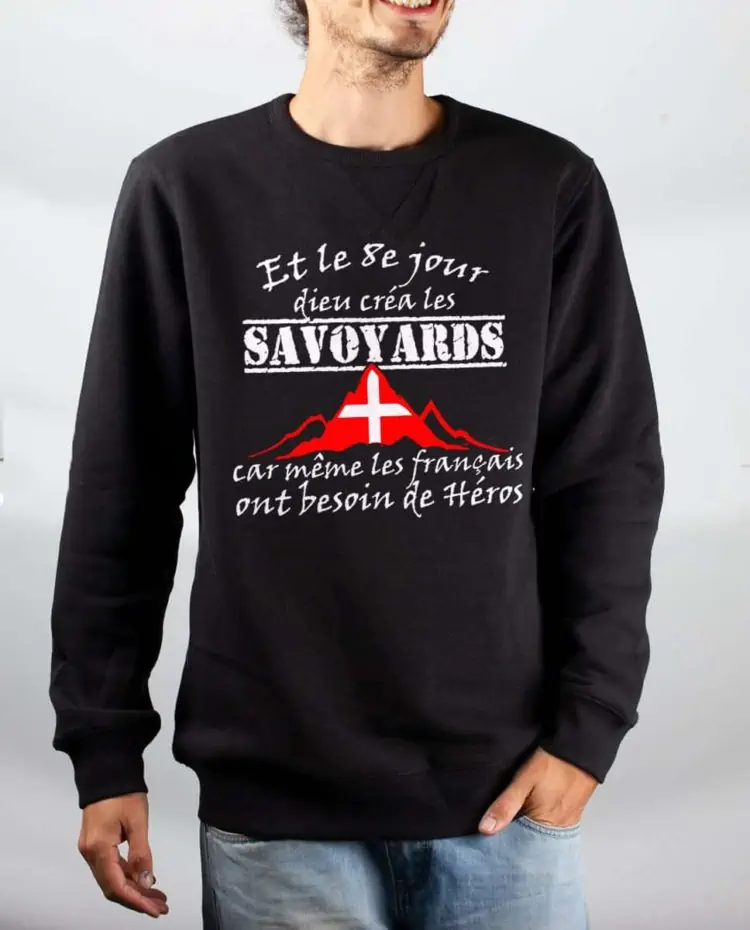 Pull sweat homme noir Dieu crea les savoyards