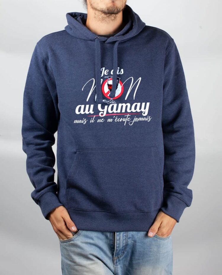 Sweat Bleu chine homme je dis non au gamay