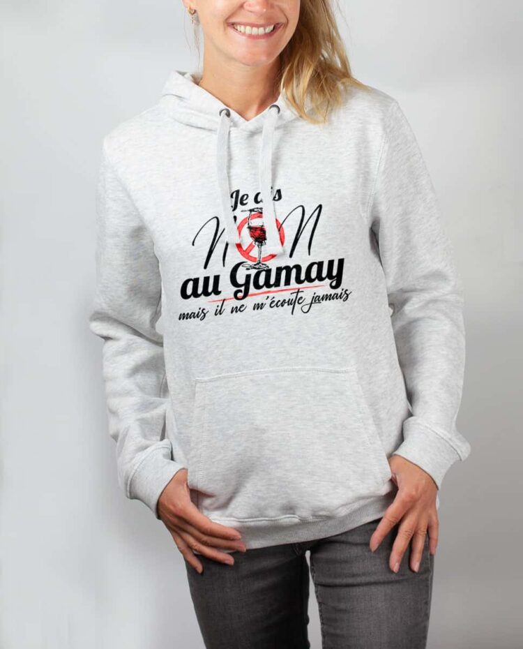 Sweat blanc femme je dis non au gamay